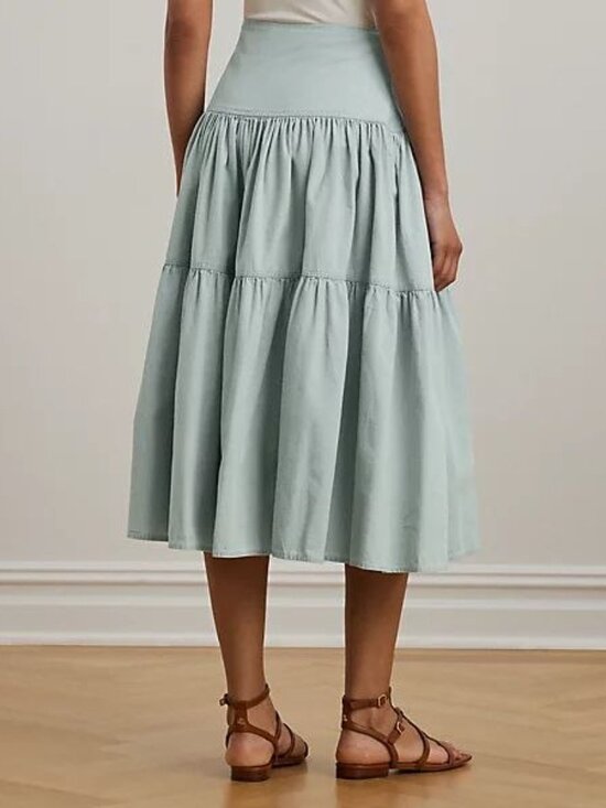 $185 Lauren Ralph Lauren Chambray Tiered Midi Skirt Size 14 - Picture 4 of 10